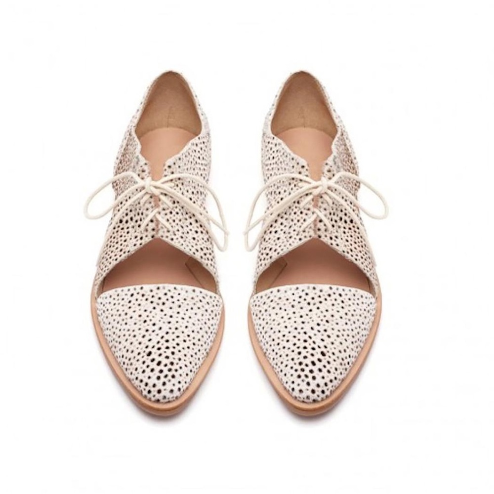 Loeffler Randall White Speckle Calf Hair Cut-out Oxfords size 9.5